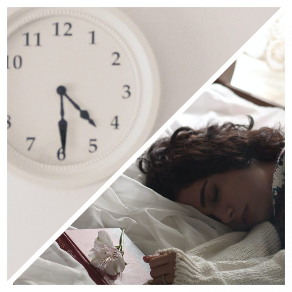 foto di orologio e di persona addormentata per l'articolo Dormire meglio in 30 minuti