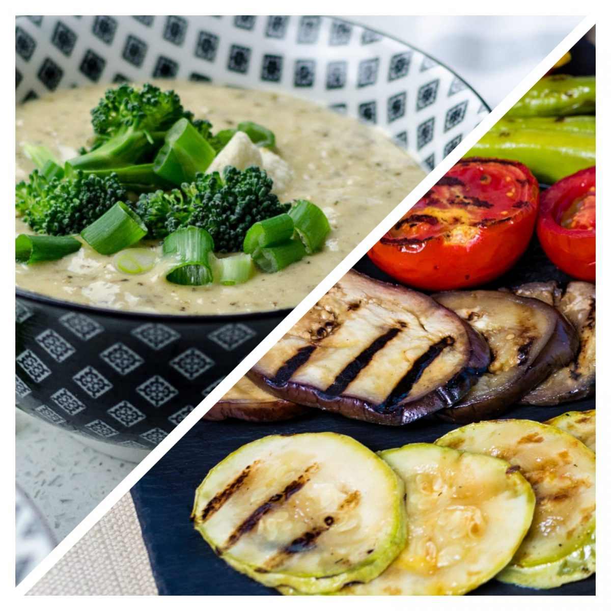 immagine doppia di verdure crude e di verdure cotte per l'articolo Verdure bagnate e verdure asciutte