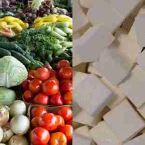 immagine con verdure e zollette di zucchero per articolo Verdure zuccherine nella dieta