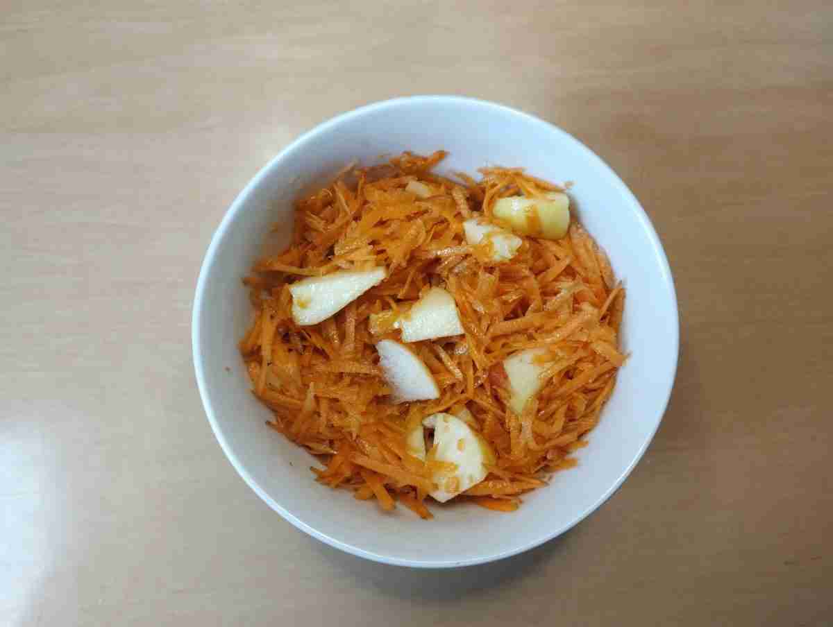 Immagine di ciotola con visibili pezzi di carota e mela per l'articolo ACE solido