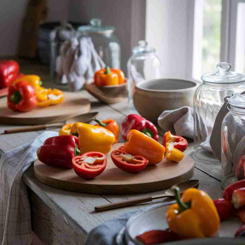 Immagine di peperoni interi o tagliati per l'articolo Peperone: proprietà, benefici e idee sane per portarlo in tavola d’estate