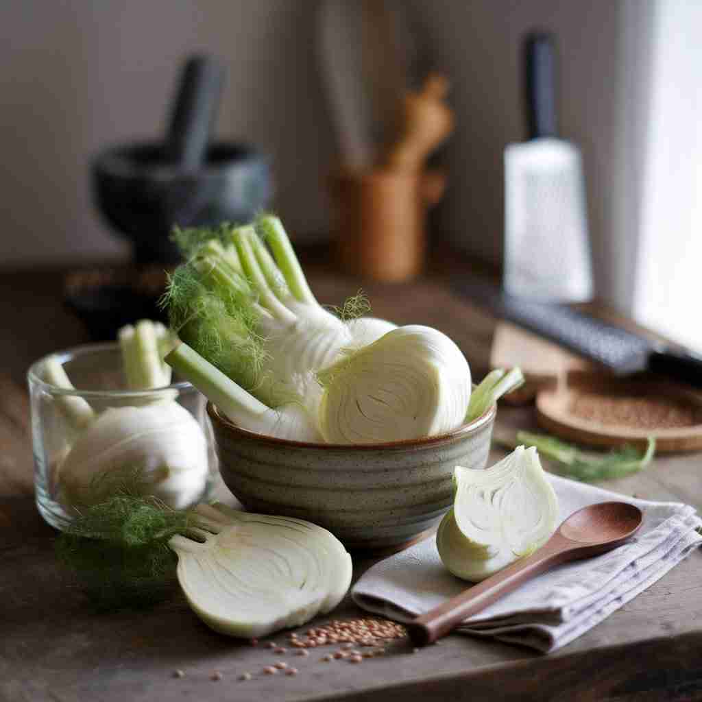Immagine di finocchio crudo intero e tagliato per l'articolo "Finocchio: proprietà, benefici e modi per cucinarlo con gusto"