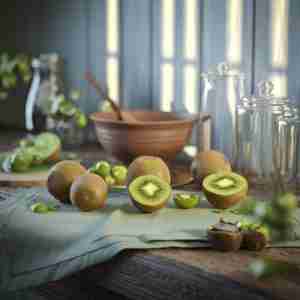 Immagine di kiwi interi e tagliati per l'articolo "Kiwi: proprietà, benefici e idee sane per usarlo al meglio"