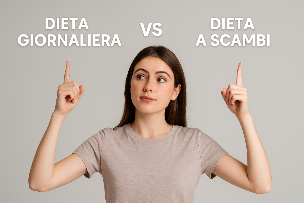 Immagine di donna che deve scegliere tra dieta a scambi o giornaliera per l'articolo "Dieta giornaliera vs dieta a scambi: quale scegliere e come passare dall'una all'altra"