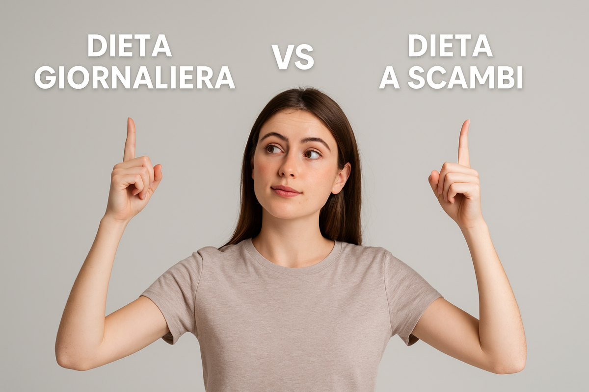 Immagine di donna che deve scegliere tra dieta a scambi o giornaliera per l'articolo "Dieta giornaliera vs dieta a scambi: quale scegliere e come passare dall'una all'altra"