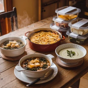 Meal prep invernale con cavolo nero, bieta e porri per pasti della settimana
