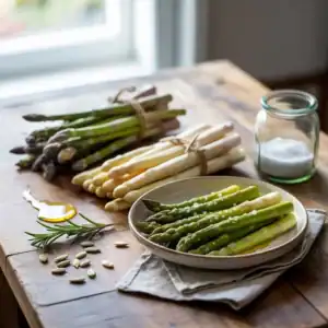 Asparagi verdi freschi ricchi di glutatione e proprietà depurative per la salute primaverile