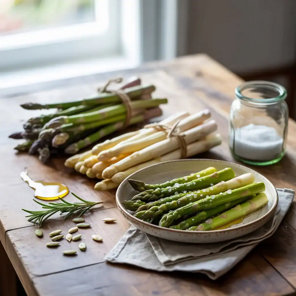 Asparagi verdi freschi ricchi di glutatione e proprietà depurative per la salute primaverile
